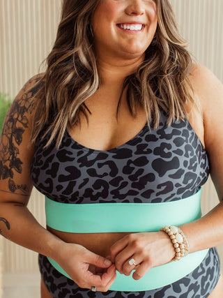 *NEW* Kissed By The Sun | Bikini Swim TOP | Charcoal Leopard & Mint
