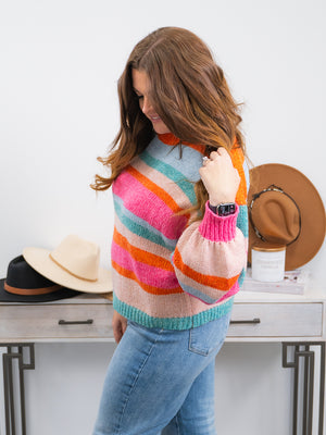 *FINAL SALE* Warm Me Up Stripe Sweater | Orange, Pink & Jade