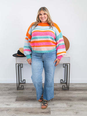 Warm Me Up Stripe Sweater | Orange, Pink & Jade