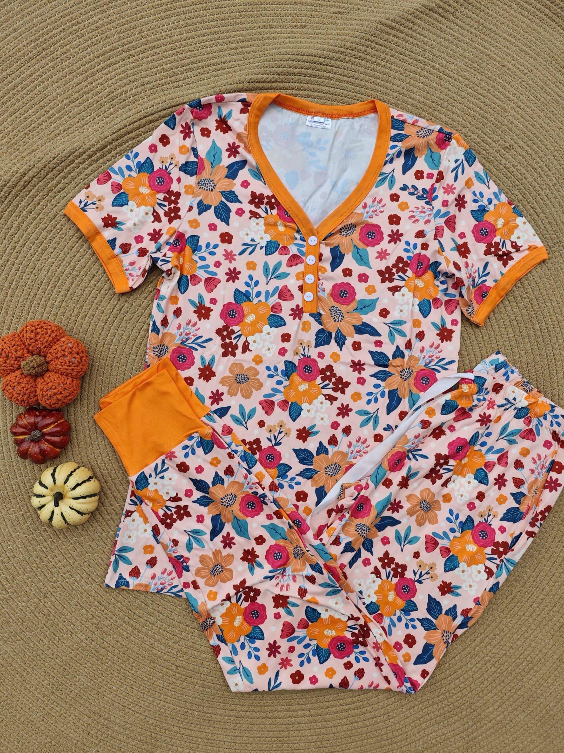 PREORDER Shirley Matching Set | Tee & Joggers | Orange Retro Floral - shipping mid October