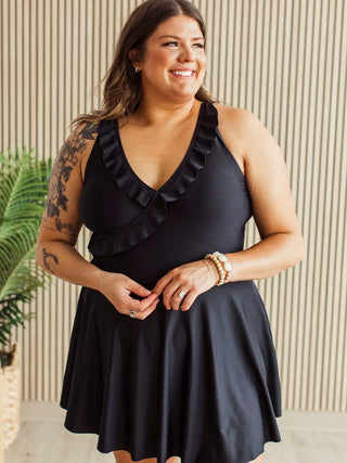 *NEW* Off To The Coast | Ruffle Swim Dress | Black