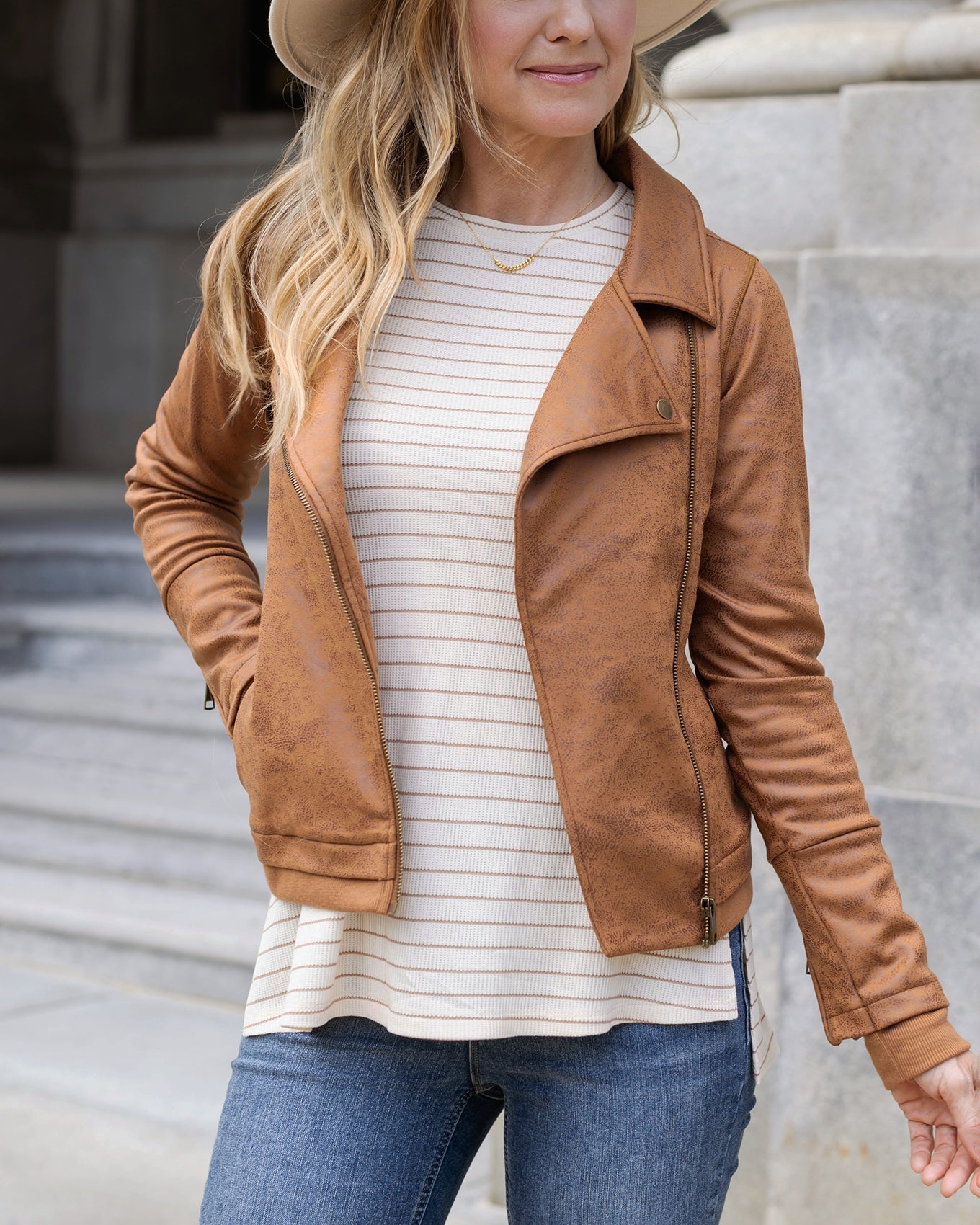 Grace & Lace | Move Free Leather Look Moto Jacket | Camel